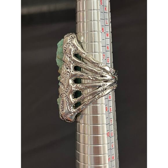 Boho Statement Ring Turquoise Style Inlay Silver Tone Filigree Size 8 - Picture 6 of 8